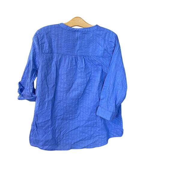 The Vermont country store Blue 3/4 Sleeve Buttoned Blouse Mandarin Collar XL - Picture 2 of 8